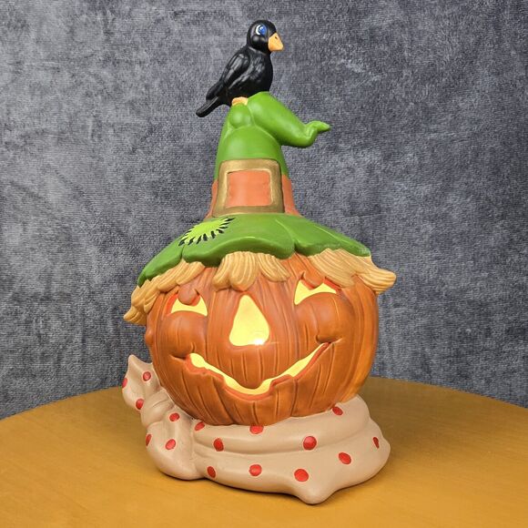 Vintage Halloween Ceramic Glenview Mold Jack-o'-Lantern Witch Hat Raven - Picture 16 of 16